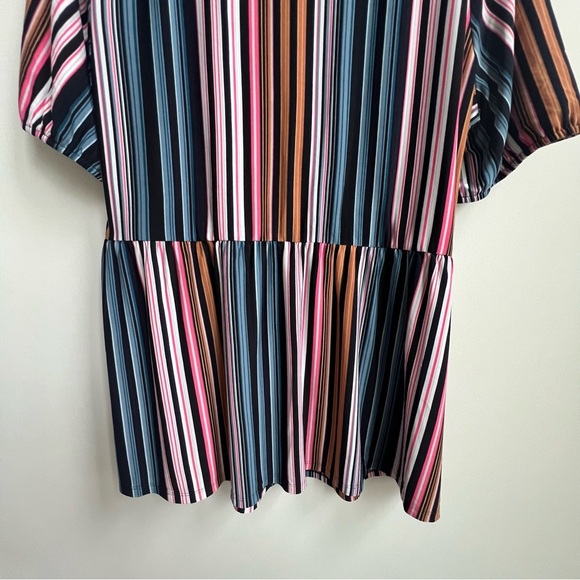 New LANE BRYANT Illusion Stripes Peplum Tunic Faux Wrap Top Size 22 24 Babydoll - Picture 13 of 14